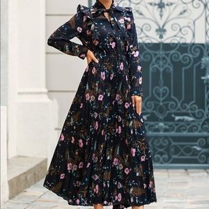 Tie neck floral print dress